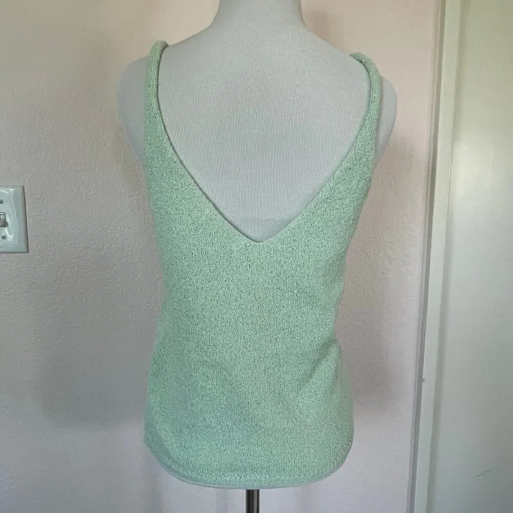Mint Pastel Green Textured Knit Tank Top V Neck Soft Bouclé Minimalist Aesthetic